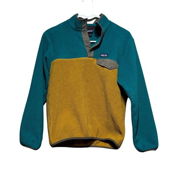 Patagonia Other - Patagonia Synchilla Snap-T Fleece Pullover Youth Large 12 Teal Gold Colorblock